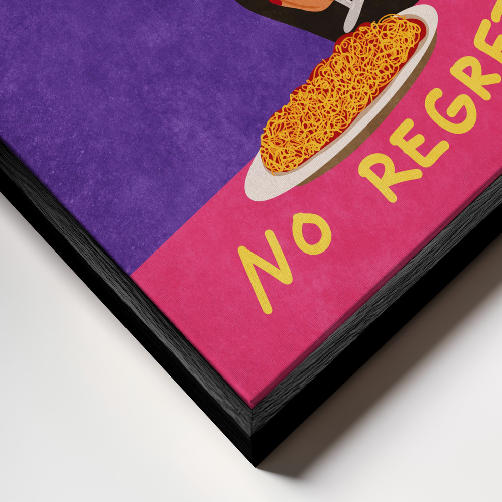 Toile - Eat spaghetti no regretti cadre en gros plan - cadre noir