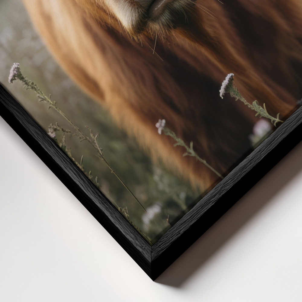 Toile - Highland Cow cadre en gros plan - cadre noir