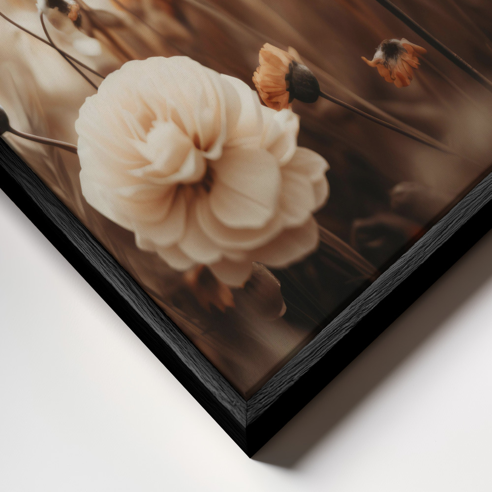 Canvas taulu - Orange Flowers No 3 kehys lähikuvassa - musta kehys