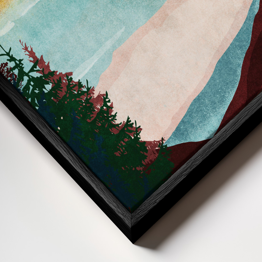 Canvas print - Mountain Dawn Serenity frame close up - black frame