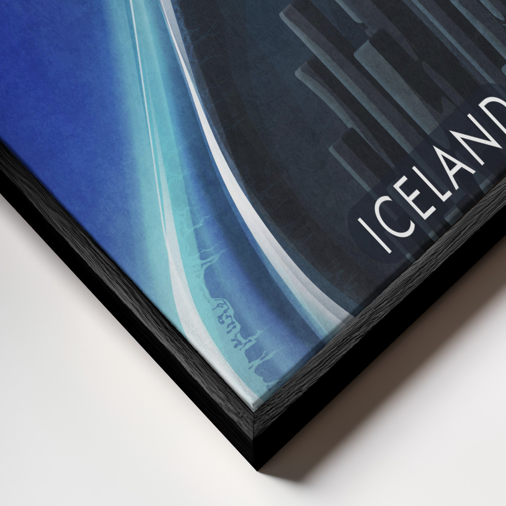 Obraz na płótnie - Iceland Text.png zbliżenie ramki - czarna ramka