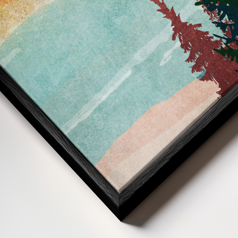 Canvas print - Misty Mountain Dawn frame close up - black frame