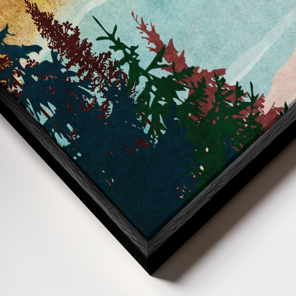 Canvas print - Misty Mountain Glow frame close up - black frame