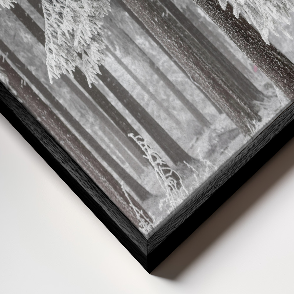 Canvas schilderi - Winter Forest 2 frame close-up - zwart frame