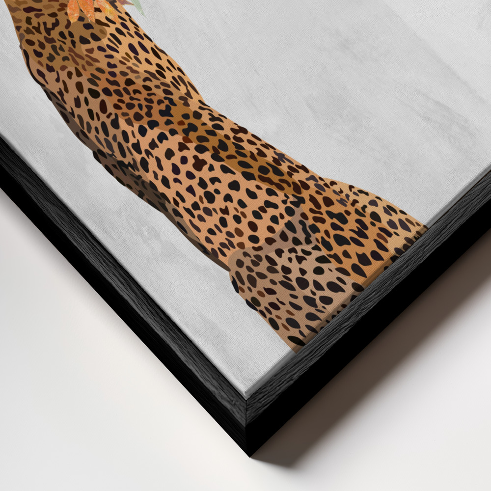 Canvas taulu - Cheetah Autumn Leaves Head kehys lähikuvassa - musta kehys