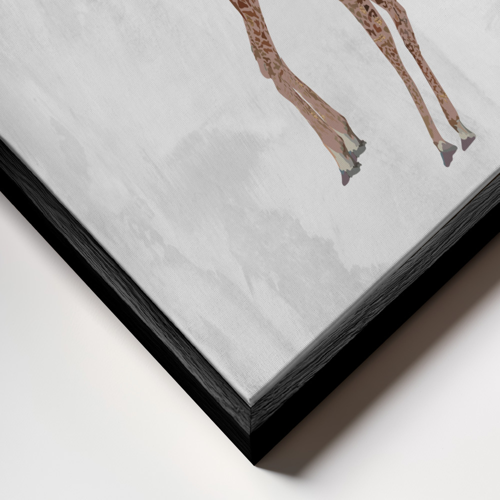 Canvas schilderi - Giraffe Autumn Leaves Head frame close-up - zwart frame