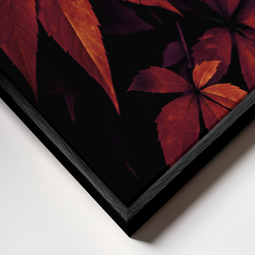 Canvas schilderi - Dark Leaves 7X frame close-up - zwart frame