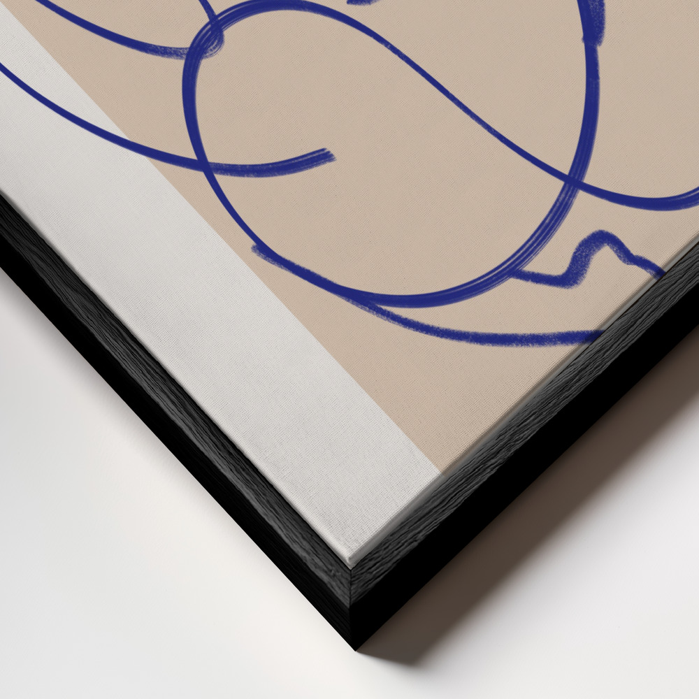 Canvas schilderi - Abstract Blue Line Art 3 frame close-up - zwart frame
