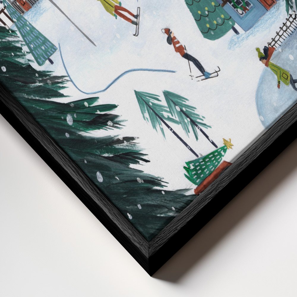 Toile - Nordic Skiing in the mountains at Christmas cadre en gros plan - cadre noir