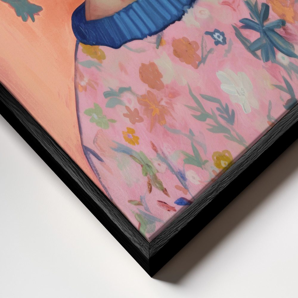 Canvas print - Young Frida (Peach) frame close up - black frame