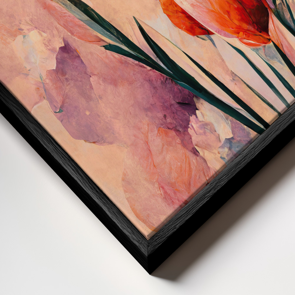 Obraz na płótnie - Abstract Coral Flowers (Peach) zbliżenie ramki - czarna ramka