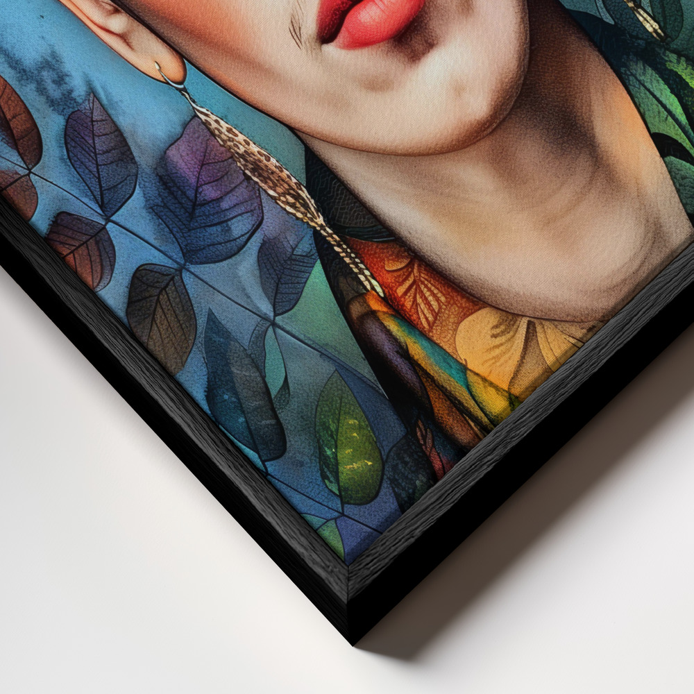 Canvas print - Frida Portrait 8 frame close up - black frame