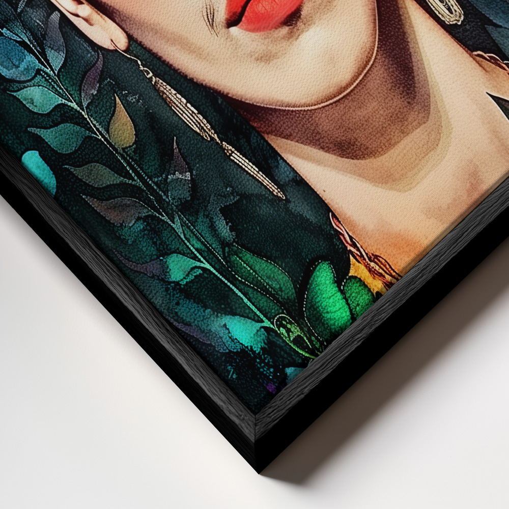 Canvas print - Frida Portrait 9 frame close up - black frame
