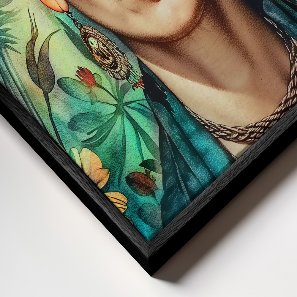 Canvas print - Frida Portrait 10 frame close up - black frame
