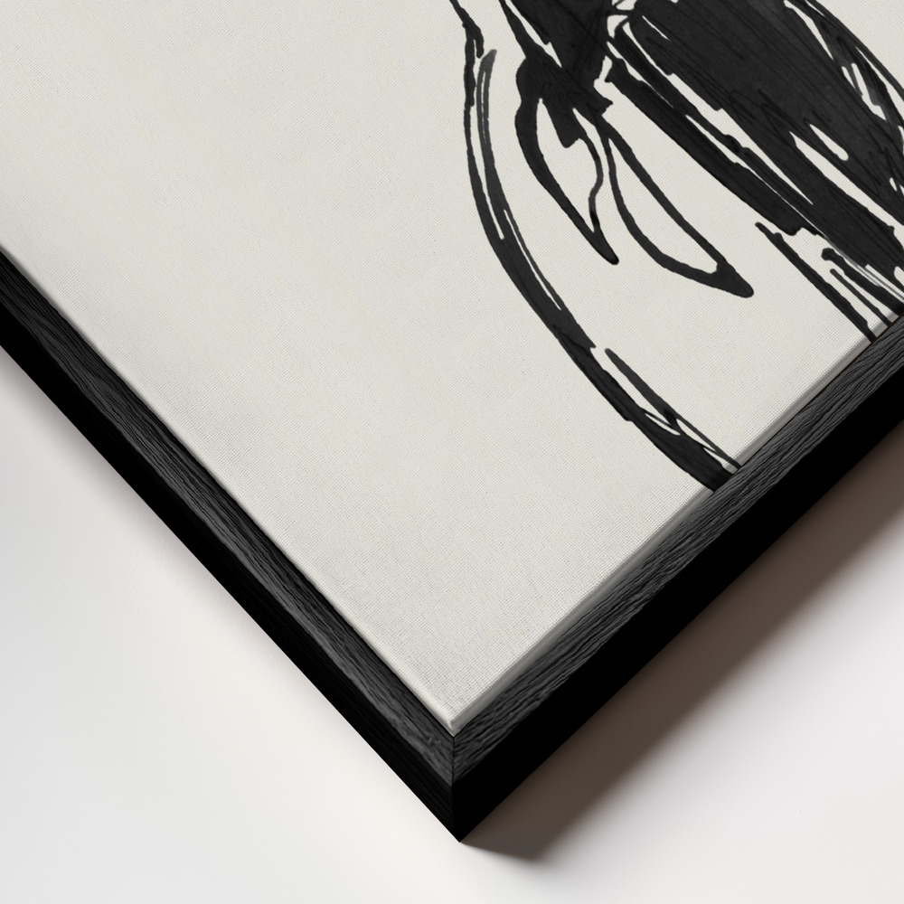 Canvas schilderi - Leaves in a vase ink sketch frame close-up - zwart frame
