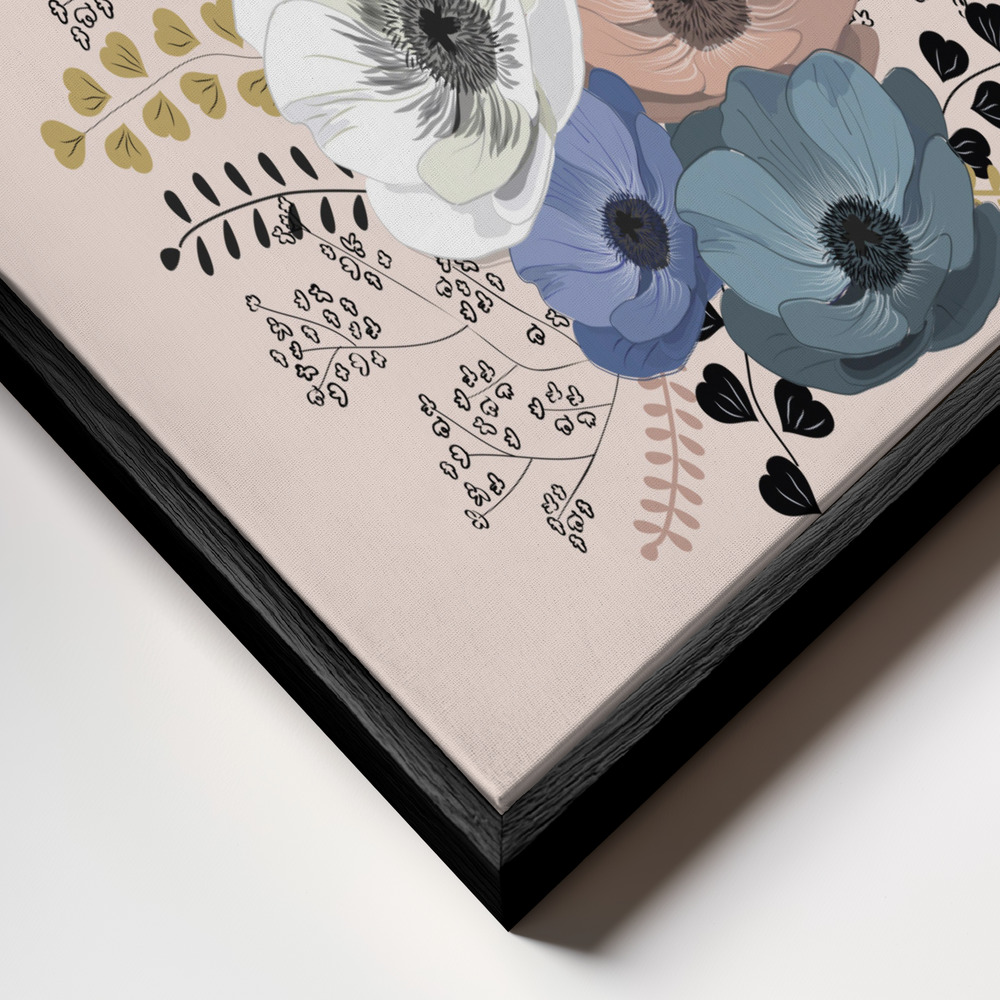 Obraz na płótnie - Anemones Floral Bouquet zbliżenie ramki - czarna ramka