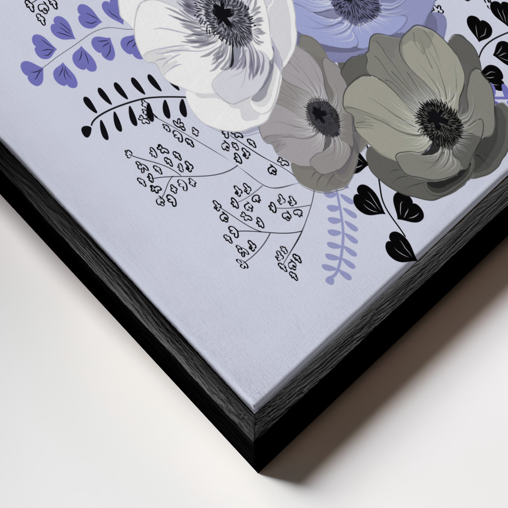Canvas schilderi - Anemones Floral Bouquet Blue frame close-up - zwart frame