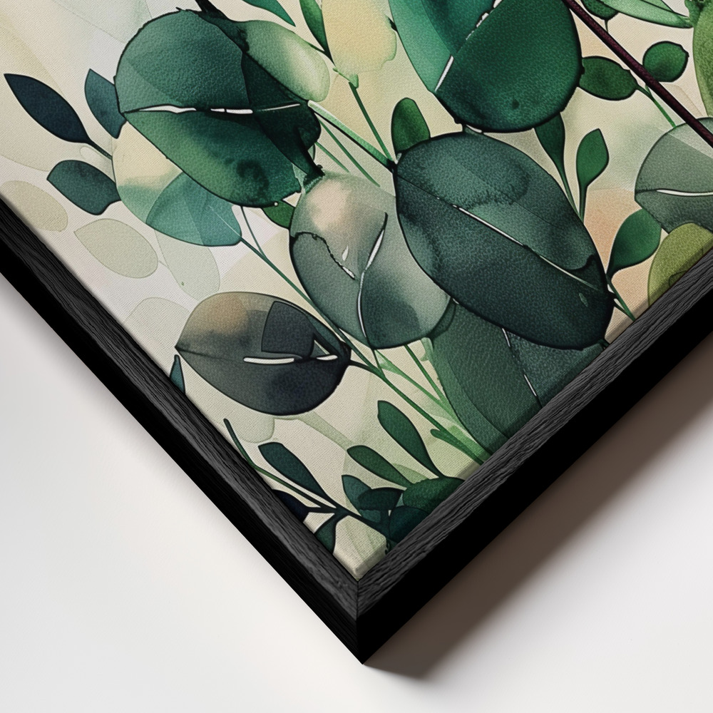 Canvas schilderi - Nature Flowers and Leaves Watercolor Art (5) frame close-up - zwart frame
