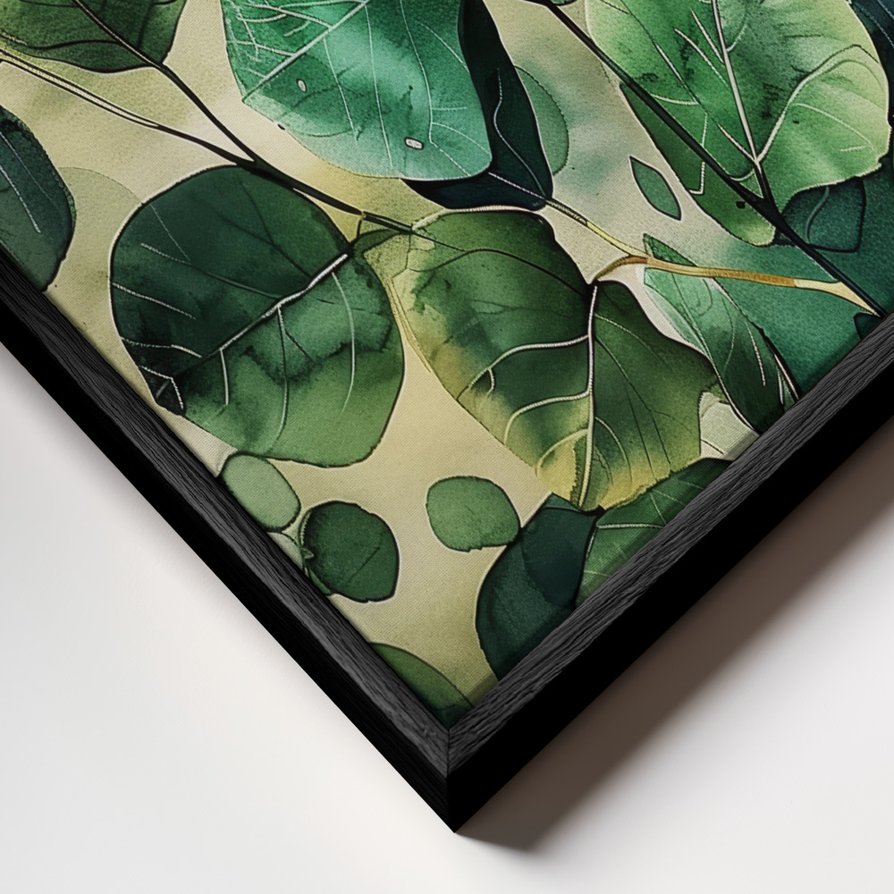 Canvas taulu - Nature Flowers and Leaves Watercolor Art (9) kehys lähikuvassa - musta kehys