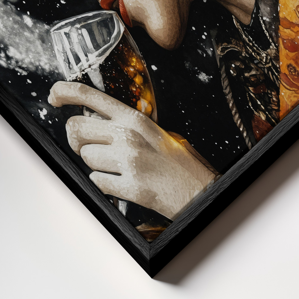 Canvas print - Frida with drink frame close up - black frame