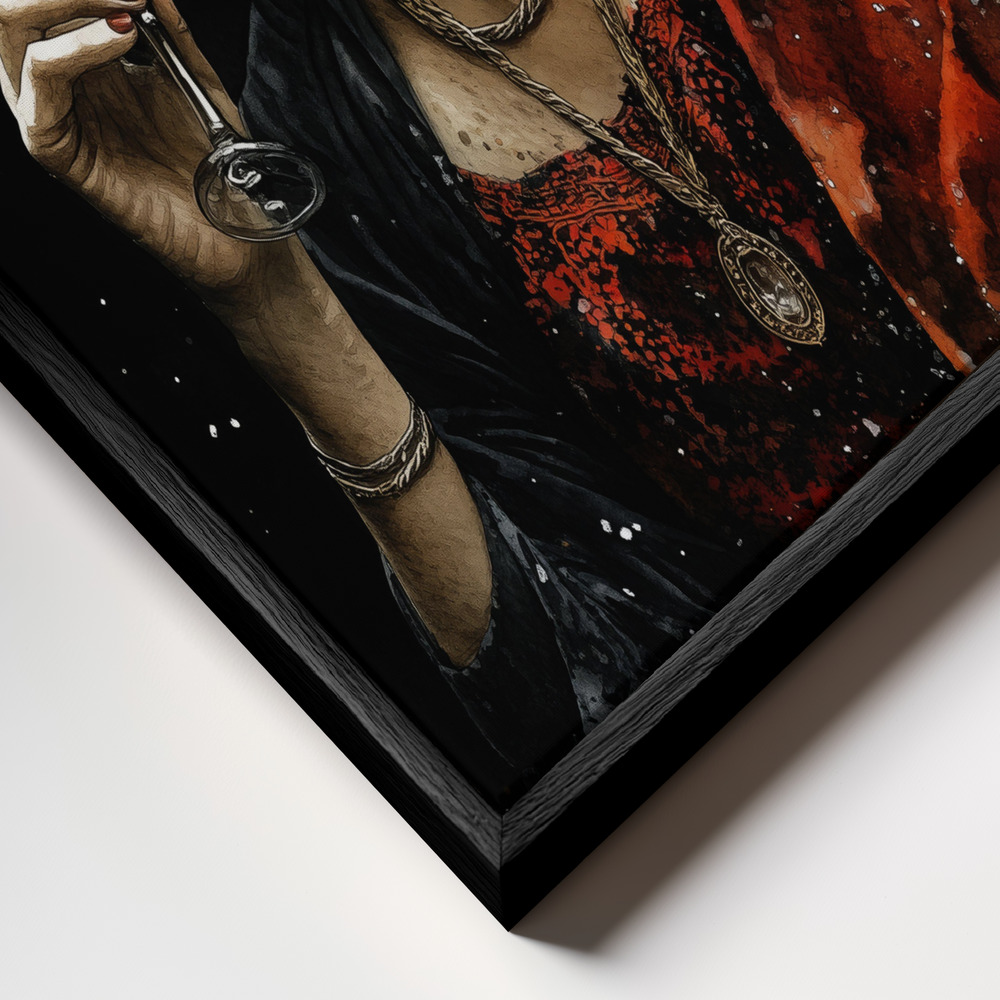 Canvas print - Frida and wine frame close up - black frame