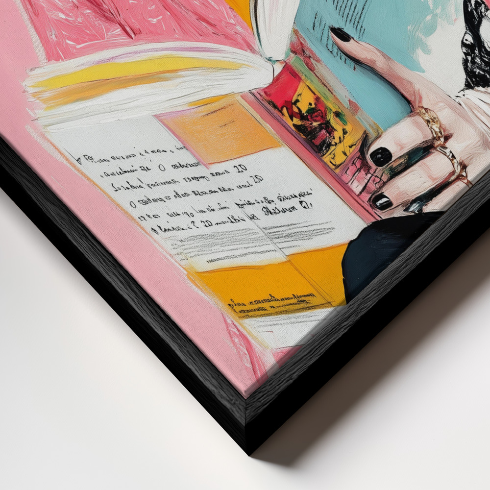Canvas print - Frida Reading Book frame close up - black frame