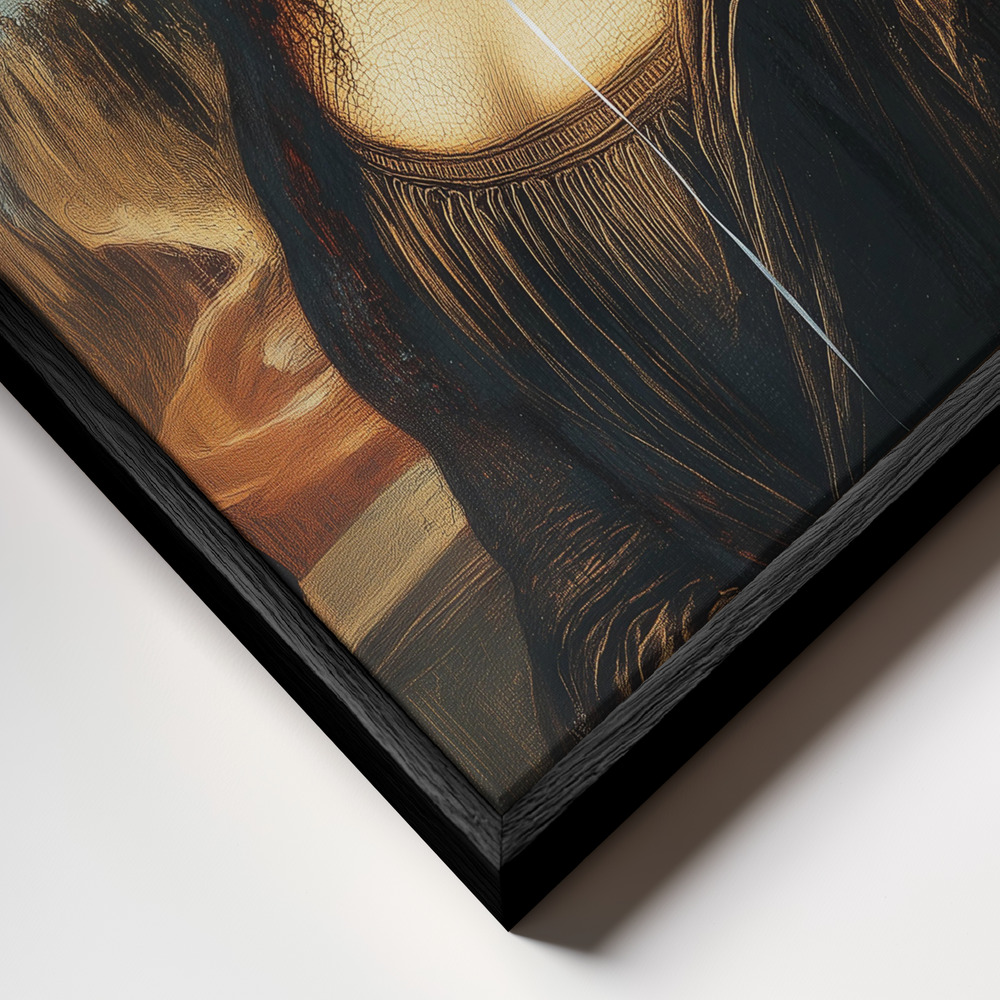 Canvas print - Parody of the Mona Lisa frame close up - black frame