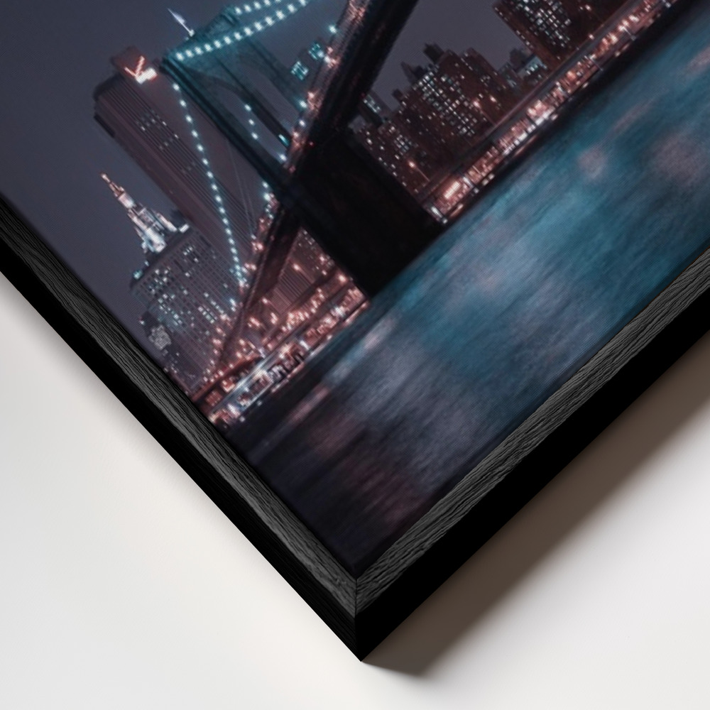 Canvas schilderi - Manhattan Skyline and Brooklyn Bridge frame close-up - zwart frame