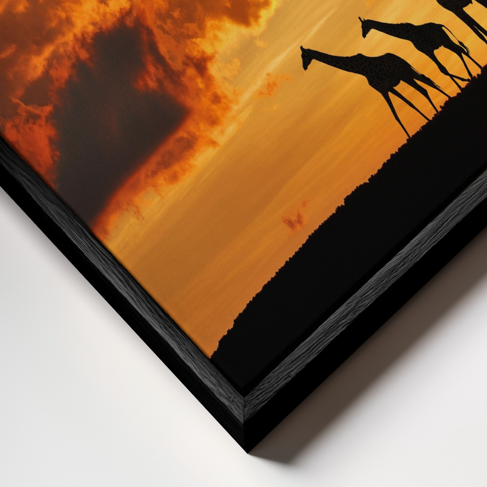 Canvas schilderi - Five Giraffes frame close-up - zwart frame