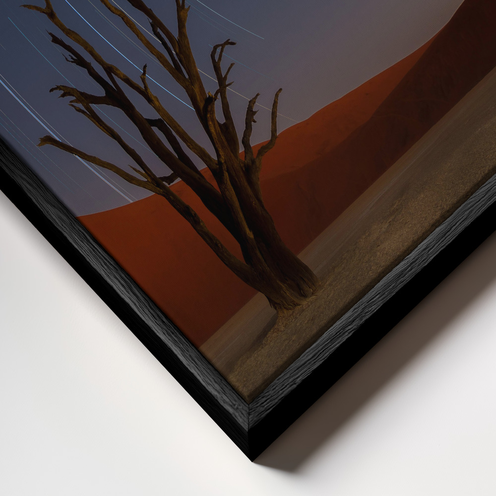 Canvas schilderi - Star Trails of Namibia frame close-up - zwart frame