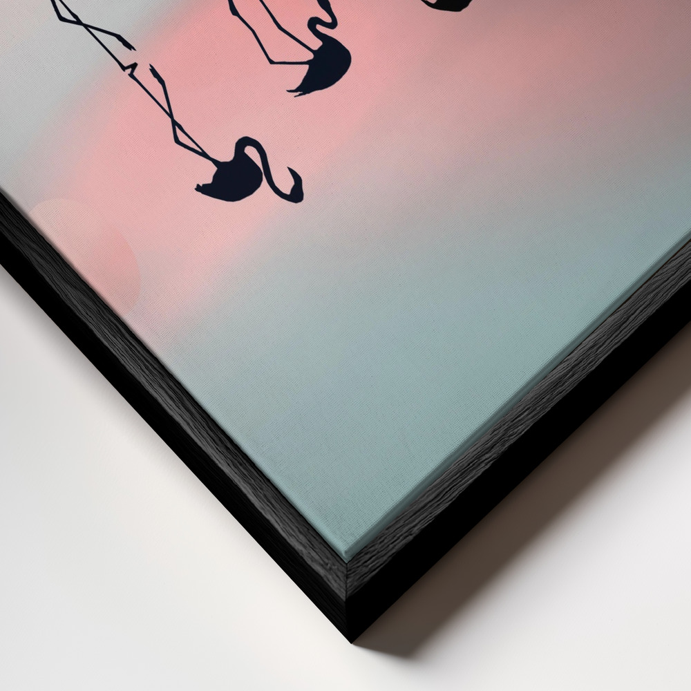 Toile - Family Flamingos cadre en gros plan - cadre noir