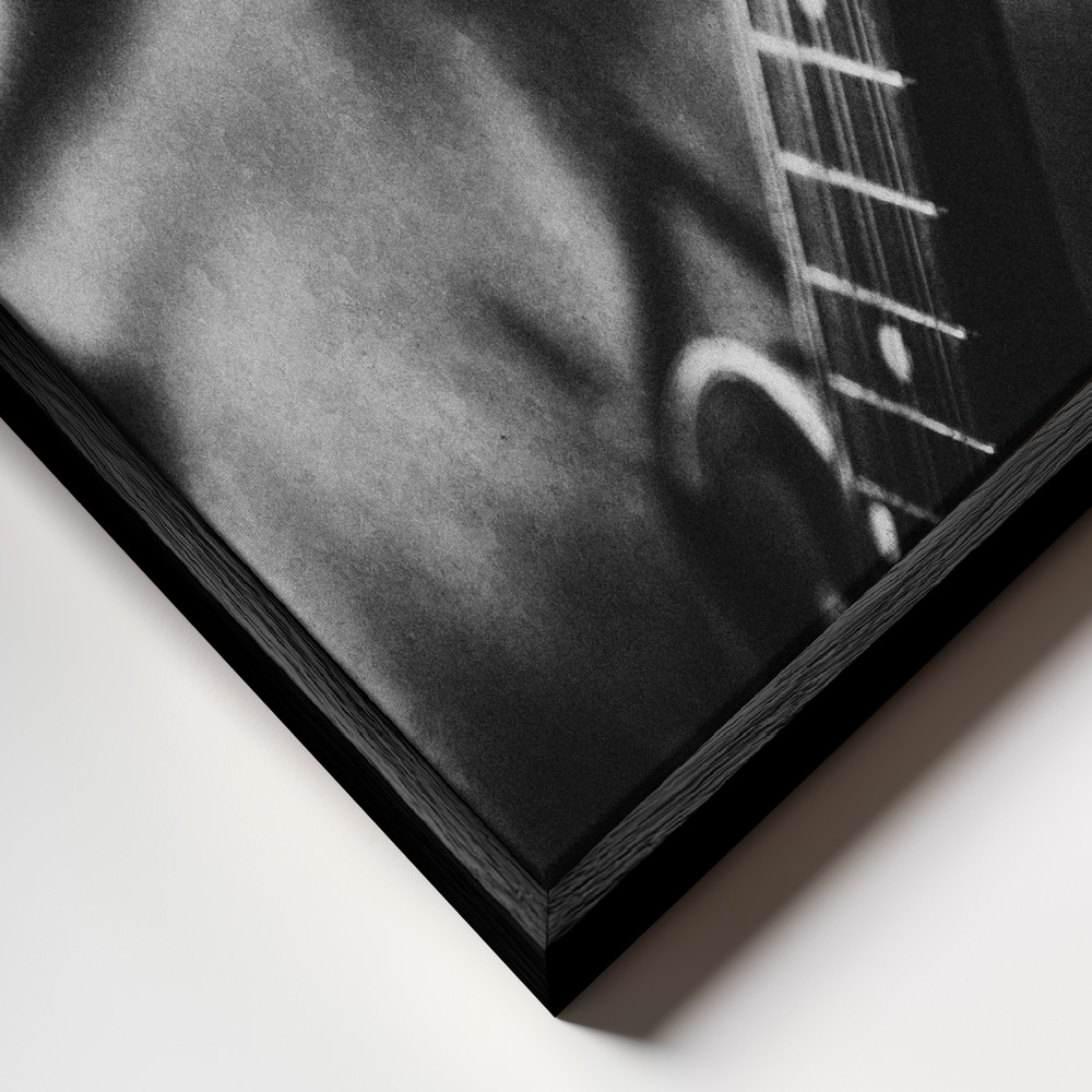 Canvas schilderi - Wolf with mandolin and harmonica frame close-up - zwart frame