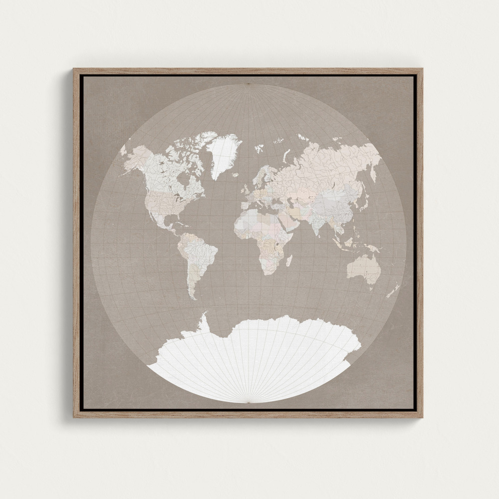 Toile - The world map in a circle, muted brown square canvas motif image