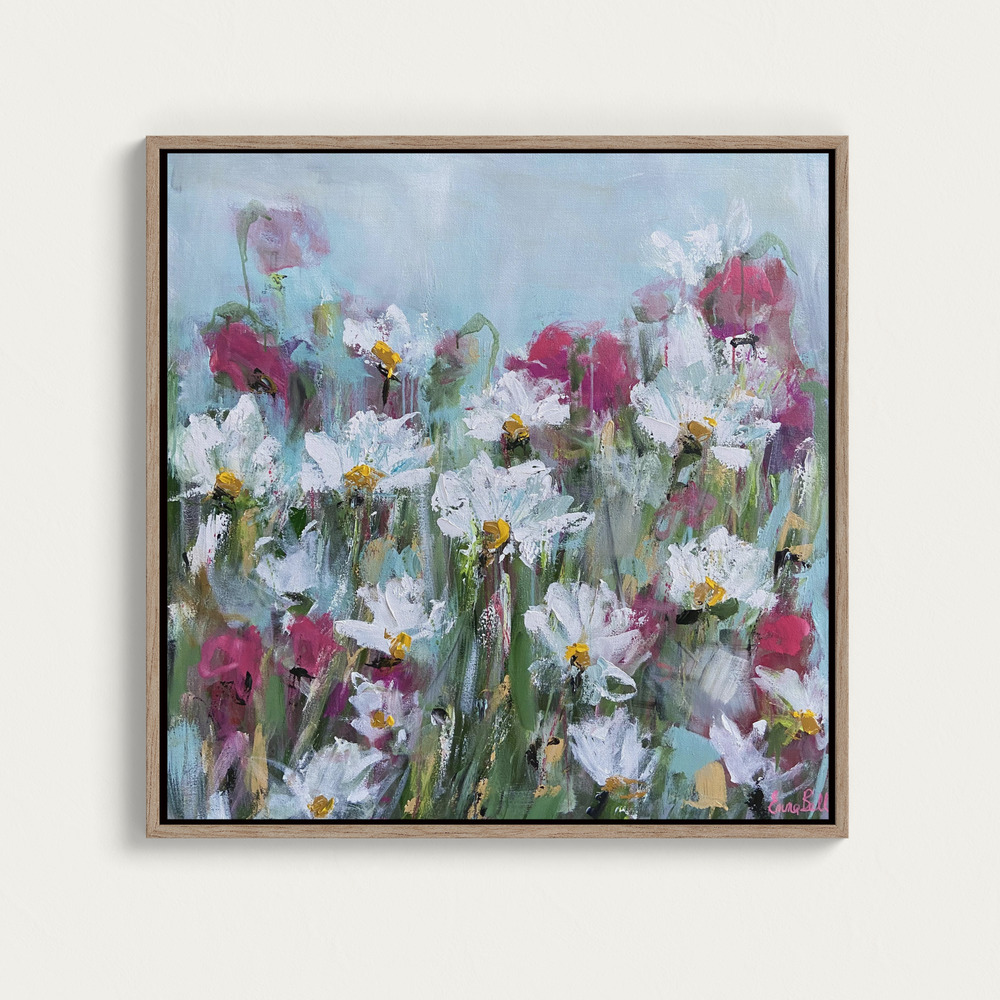 Canvastavla White Daisies and Pink Blossoms - Tavla över matbord
