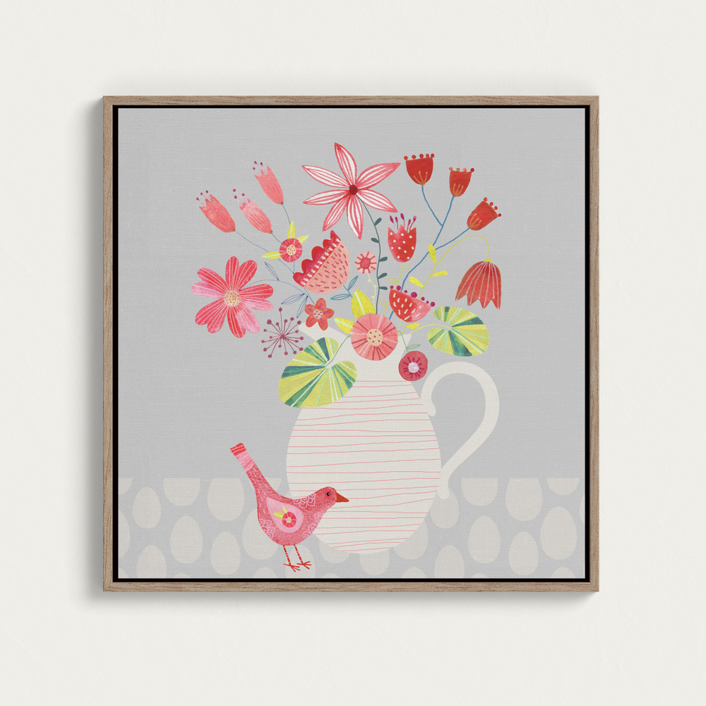 Canvas print - Bird With Jug Of Flowers over dining table