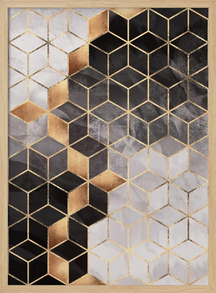 Poster - Smoky Cubes posterframe van natuurlijk hout