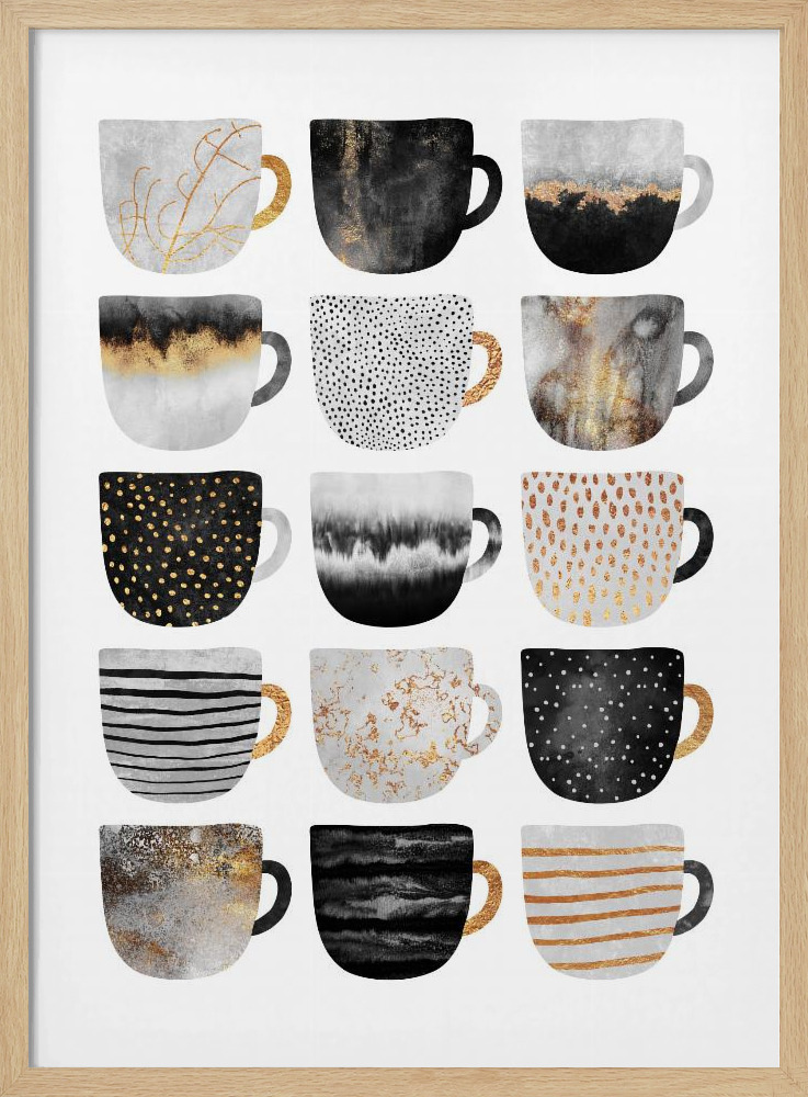 Juliste - Pretty Coffee Cups luonnollinen puu julisteen kehys