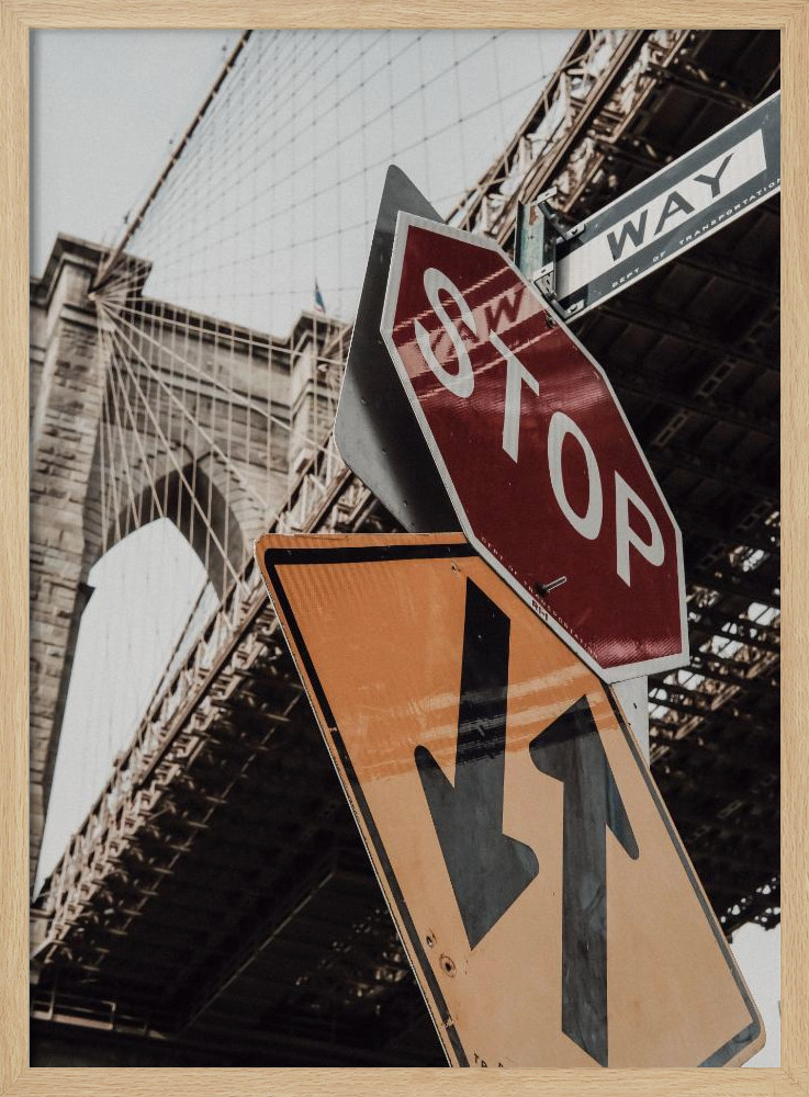 Affiche - Brooklyn Bridge Stop cadre de poster en bois naturel
