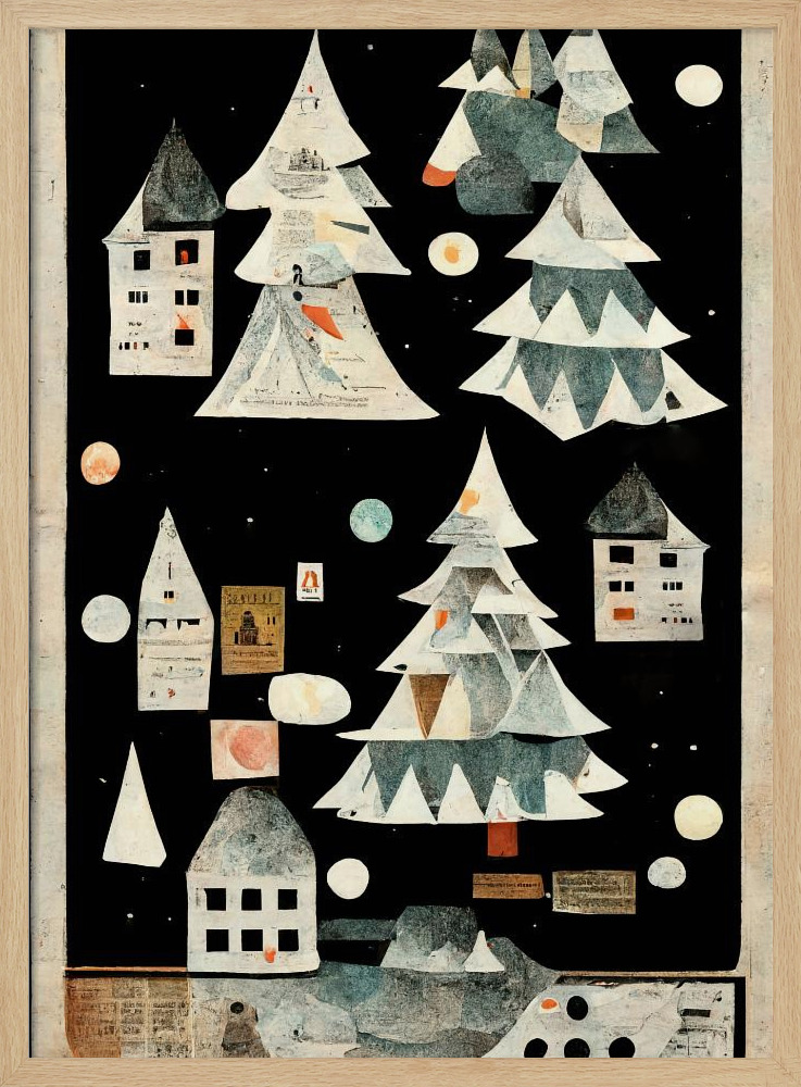 Affiche - A Paper Village At Night cadre de poster en bois naturel