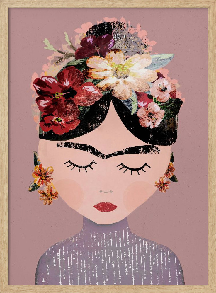 Poster - Frida (Pastel Version) natural wood poster frame