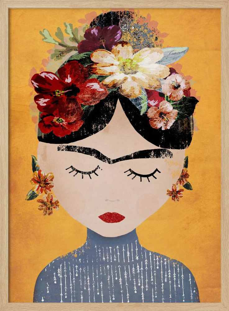 Poster - Frida (Yellow Version) natural wood poster frame