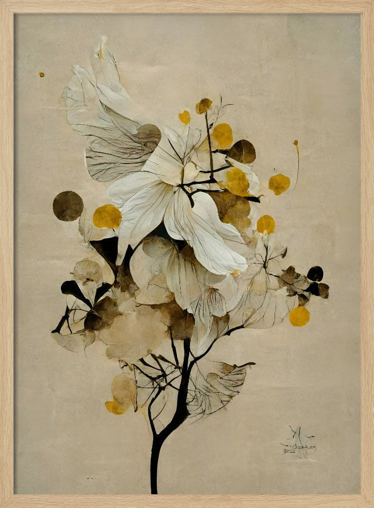Poster - Golden Seed posterframe van natuurlijk hout