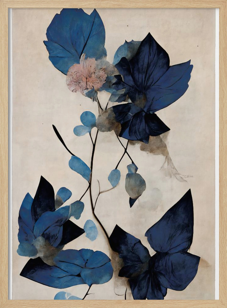 Poster - Blue Dry Flowers natural wood poster frame
