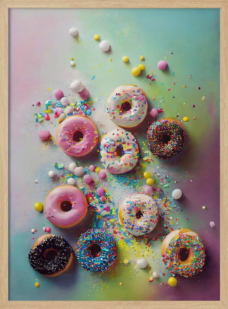 Poster - Delicious Donuts natural wood poster frame