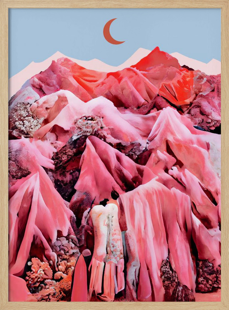 Poster - Textile Mountains posterframe van natuurlijk hout