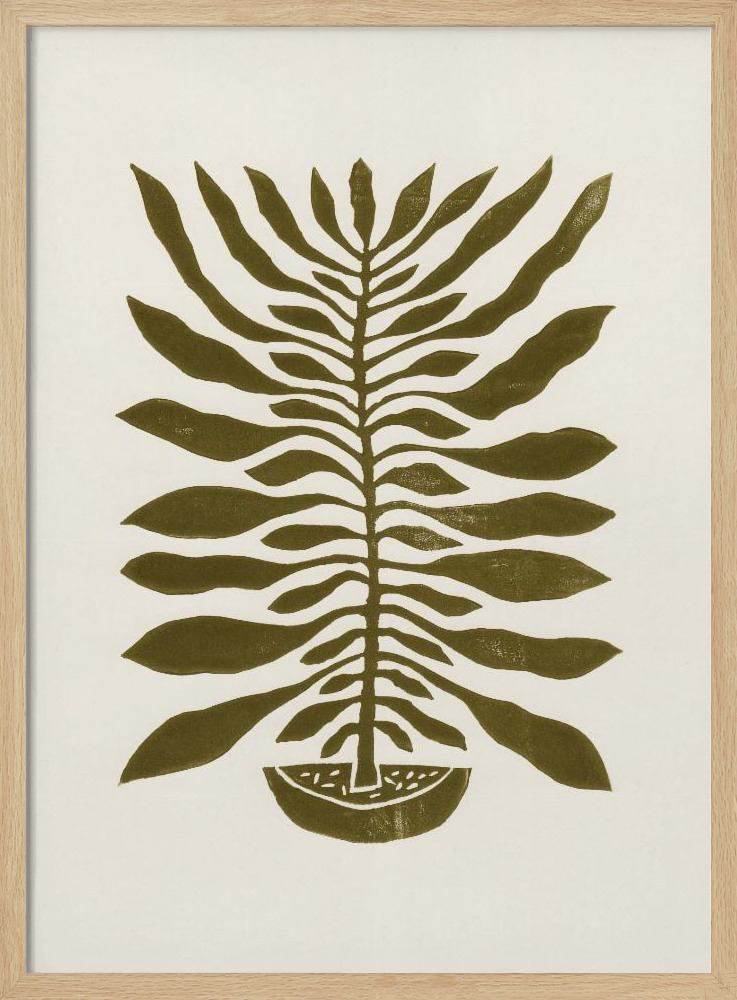 Poster Ne Hundred-Leaved Plant #22 / Lino Print - Affisch posterram i naturligt trä