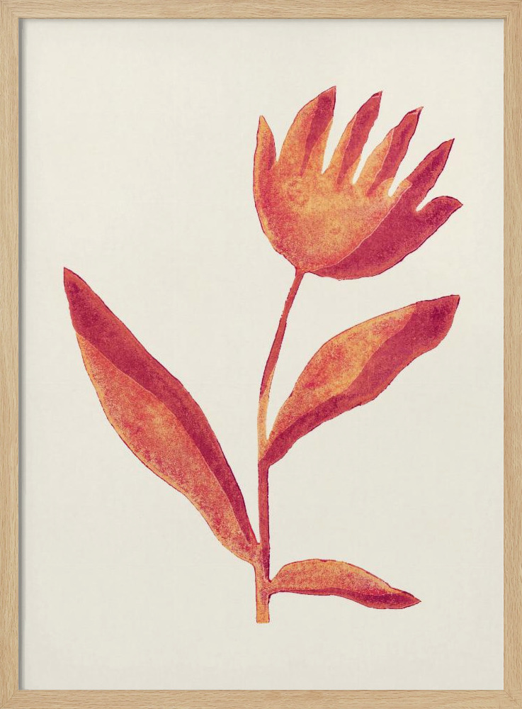 Poster - Linocut Flower / Viva Magenta posterframe van natuurlijk hout