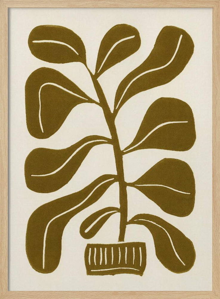Poster - Linocut Houseplant #2 natural wood poster frame