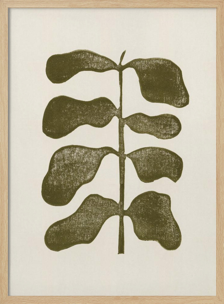 Poster - Linocut Plant natural wood poster frame