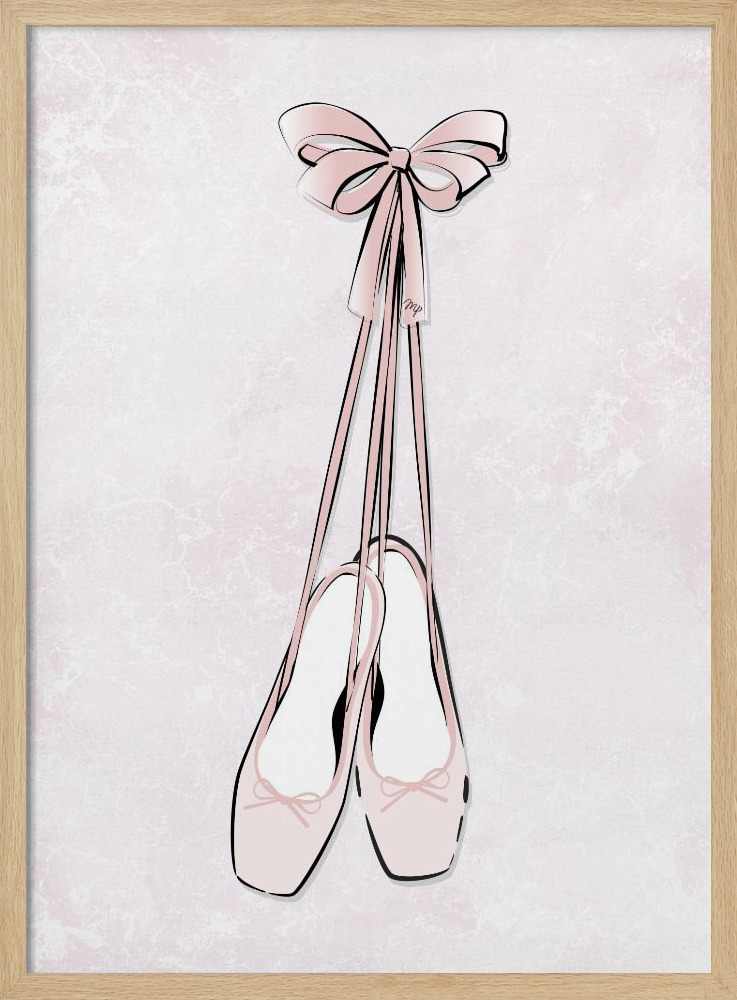 Poster - Pink Ballet Shoes posterframe van natuurlijk hout